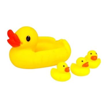 Imagem de Pensou Comprou Conjunto 4 Patinhos De Borracha Para Banho, Mordedor Seguro, Estimula Desenvolvimento, Cores Vibrantes, Piscina, Banheira, Brinquedo Flutuante