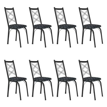 Imagem de Kit 8 Cadeiras de Cozinha Delaware Estampado Mosaico Silver Pés de Ferro Preto - Pallazio