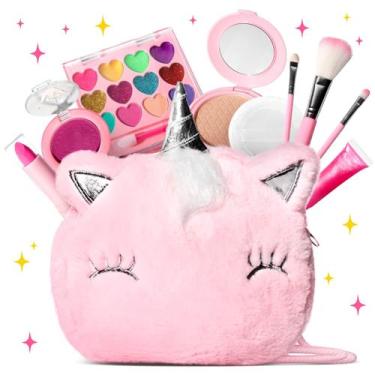Imagem de Kit de maquiagem ULOVEME Kids Real Makeup para meninas com bolsa de un