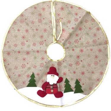 Imagem de Saia para Árvore de Natal Decorada Rústica Bege e Dourado Papai Noel X