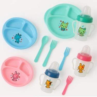 Imagem de Kit Introdução Alimentar Bebê Garfo Colher Prato 3 Divisória Copo Mamadeira Linha Premium M5 Armarinhos (Rosa)