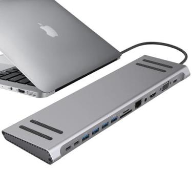 Imagem de Adaptador Hub Macbook Tipo-C 13em1 HDMI 4K Ethernet RJ45 USB-C VGA e Á