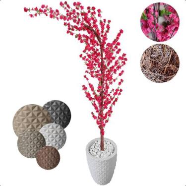 Imagem de Cerejeira Artificial Curva Sakura Pink Grande Vaso Decoração - Flor de