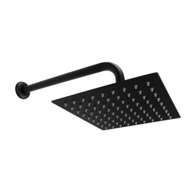 Imagem de Ducha Quadrada Inox 20 cm Preto c/ Cano de Parede Redondo - AMG Metais