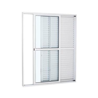 Imagem de Porta Balcão 3 Folhas Aluminio Branco C/Fechadura 2,10x1,50 