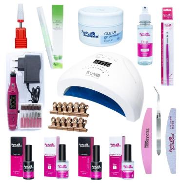 Imagem de Kit Unhas Gel Completo Cabine Led Uv Lixadeira Gel Base Top