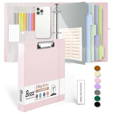 Imagem de Fichário de 3 anéis, fichário de couro de 2,5 cm com pranchetas, divisórias de bolsos de 5 abas, 18 divisores stikers, pasta de plástico, suporte de caneta, fichário de três anéis com suporte de