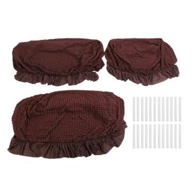 Imagem de Pssopp 3 PCs Sofá Slipcovers, Tabela de Couch Full Wrap Couch Fabric Com Uma Mistura de Saia de Fundo Elástica Durante Toda a Temporada para um único Duplo Três Lugares (Marrom escuro)