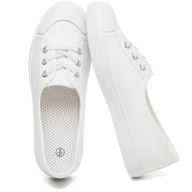 Imagem de Uoidru Tênis feminino sem cadarço, cano baixo, de lona, leve, casual, para caminhada, moderno, para trabalho, Branco, 36