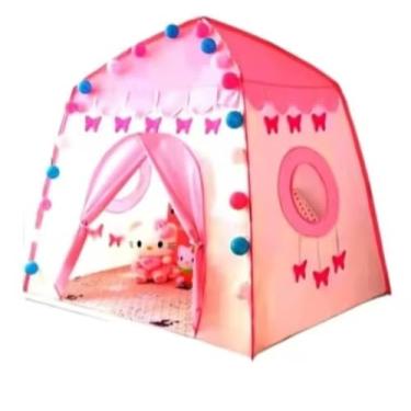 Imagem de Tenda Infantil Decorativa, Design de Casinha com Borboletas e Flores, Rosa e Azul, com Iluminação LED