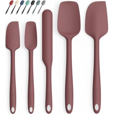 Imagem de Coukre Conjunto de 5 espátulas de silicone, resistente ao calor, silicone de grau alimentício, cabo reforçado estendido atualizado, seguro para lava-louças, para assar, cozinhar (vinho puro, cor