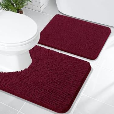 Imagem de OLANLY Conjunto de tapetes de banheiro de 2 peças, tapetes de banho de chenille macio absorvente e contorno em forma de U, tapete de banheiro lavável na máquina, acessórios de decoração de casa (61 x