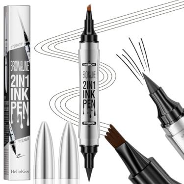 Imagem de Caneta de microblading de sobrancelha 2 em 1, 2024 nova caneta de sobrancelha 3D Microblading lápis de tatuagem 4 pontas de garfo, lápis de sobrancelha mágico à prova d'água para maquiagem natural