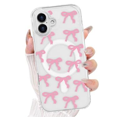 Imagem de AuroiCCY Capa magnética para iPhone, [compatível com MagSafe] Linda estampa de fita de laço transparente estética à prova de choque capa protetora macia para celular para meninas e mulheres para