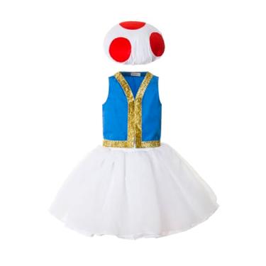 Imagem de Ruikajia Girls Toad Toadette Toadstool Cosplay Costume pink tutu dress with Mushroom Bucket Hat (Pink, 14 Years)