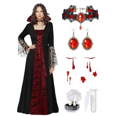 Imagem de Fantasia de vampiro para mulheres com dentes, acessórios góticos, vestido de vampiro, fantasia de bruxa de Halloween para adultos, Multicolorido., G