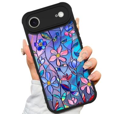 Imagem de AIGOMARA Capa feita para iPhone Air [compatível com MagSafe] Design de padrão floral de flor azul colorida TPU macio amortecedor rígido PC traseiro antiqueda à prova de choque capa magnética fina