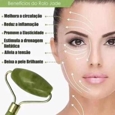 Imagem de Kit skin care rolo massageador pedra jade + pedra scraper/gua sha anti