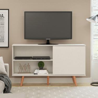 Imagem de Rack Tv Pádua 50 Polegadas Pés Madeira 136x79cm Menu Móveis Branco