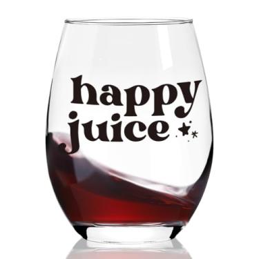 Imagem de Ymzkpoa Presentes engraçados de taça de vinho Happy Juice para mulheres, mãe, irmã, presente personalizado de taça de vinho sem haste de aniversário para colega de trabalho, enfermeira, presente de