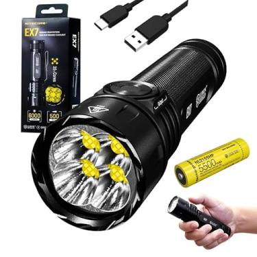 Imagem de Nitecore Lanterna LED recarregável EX7 EX7 com padrão de feixe variável (mistura de mancha/inundação) - 6000 lúmens com bateria NL2155HP e cabo de carregamento Eco-Sensa tipo C incluído