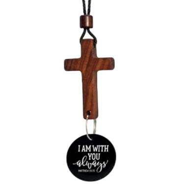 Imagem de SWIMMAXT Espelho de carro cristão para pendurar na cruz – digitalize o código QR para versos da Bíblia diária, ornamento de espelho retrovisor religioso com corrente, presente inspirador para homens e