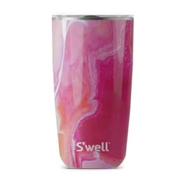 Imagem de S'well Copo de aço inoxidável com tampa transparente que abre – 45 ml – Ágata rosa – Recipientes com camada tripla isolada a vácuo mantêm as bebidas frias por 12 garrafas quentes por 4 horas sem BPA