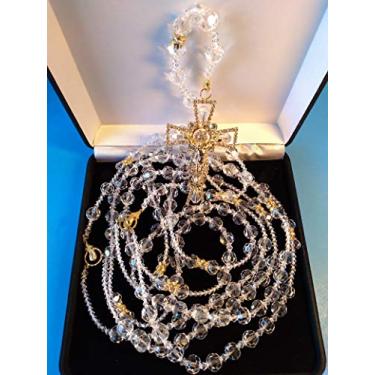 Imagem de Casamento Lasso/ Lazo Para Boda/Rosario de Matrimonio./Lazo de cristal Swarovski de 12 mm con imagenes y cruz con cristales lazo catolico color Oro.