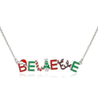 Imagem de NEKOL Colar feminino com pingente de guirlanda de bengala doce de Natal BELIEVE JOY, joia perfeita para celebrações de Natal, Large, Cobre, Sem Pedra Preciosa
