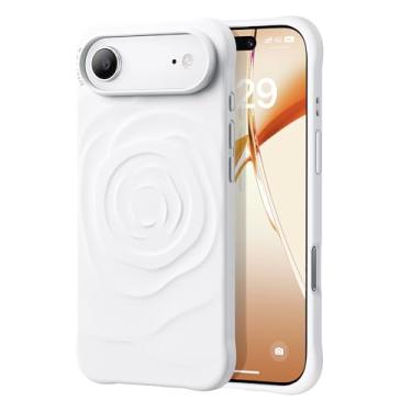 Imagem de NIMASO Capa para iPhone Air, compatível com MagSafe, design rosa de silicone atualizado para iPhone Air, linda capa de telefone para mulheres e meninas, branca