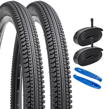 Imagem de YunSCM Pneus de bicicleta de 66 cm 26 x 2,125 57-559 ETRTO e tubos de bicicleta de 66 cm 26 x 1,75/2,125 válvula AV32 mm com 2 tiras de aro compatíveis com pneus e tubos de bicicleta de 26 x 2,125 -