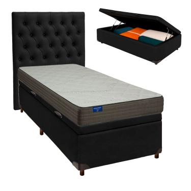 Imagem de Cama Box Bau + Colchão Solteiro D33 Orthotech Inducol + Cabeceira Estofada