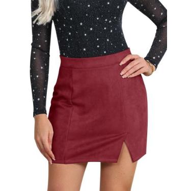 Imagem de Saia Ezcosplay, camurça sintética, lápis de cintura alta, Bodycon, vin