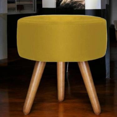 Imagem de Puff Decorativo Redondo Para Sala Quarto Suede Amarelo Madelina Decor,