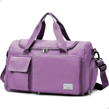 Imagem de Mala de Mao Compacta de Viagem Feminina Funcional com Alca Transversal Bolsa de Viagem em Nylon Resistente com Bolso para Sapatos Ajustavel Leve e Versatil Ideal e Uso Diario (Lilás)