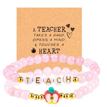 Imagem de VICKHU Presentes de agradecimento ao professor, conjunto de pulseiras de pedra natural para mulheres, presentes de agradecimento para professores, Small, Pedra, Ágata