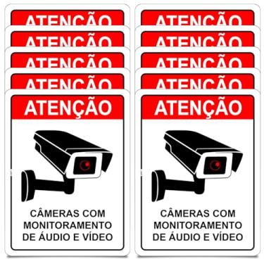 Imagem de Placa de Aviso Câmeras com Monitoramento de Áudio e Vídeo, PS 1mm, 20 x 15 cm, com Fita Dupla Face (10)