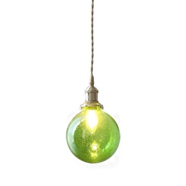 Imagem de KSSTEVNBD Luminária pendente de vidro de sementes, 1 luz pendurada em latão para interior de ilha de cozinha, luminária de teto, lustre de sala de jantar moderno ajustável sobre a pia/vidro verde