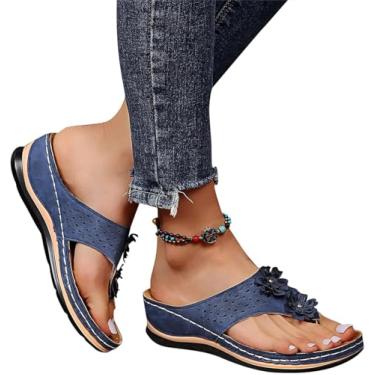 Imagem de Sandálias Ortopédicas Para Mulheres Verão Lindos Chinelos Confortáveis Com Suporte De Arco Antiderrapante Sandália Respirável Vintage Chinelo Casual Praia Dedo Aberto Slip On Wedg, 004, 41EU