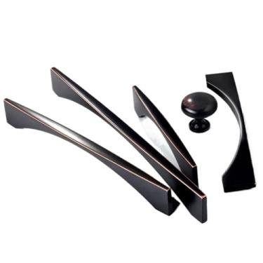 Imagem de Puxadores de armário de cozinha bronze preto liga de zinco puxadores de porta de armário e puxadores de gaveta de móveis ferragens 9009 2 peças (bronze preto 96 mm)