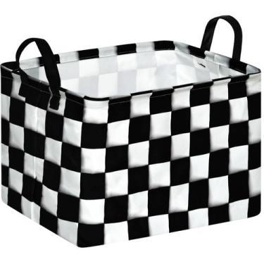 Imagem de Cesto de roupa suja KUNRO dobrável quadriculado impermeável 38x26x25cm