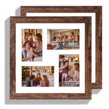 Imagem de Porta-retratos Hongkee Rustic Brown Wood 12x12, conjunto de 2