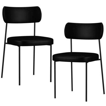 Imagem de Kit 02 Cadeiras Decorativas Estofadas Para Sala de Jantar Melina F01 Couríssimo Preto - Lyam Decor
