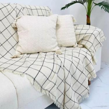 Imagem de Kit 02 Manta Para Sofá Xadrez Tecido Grosso 2,40x1,80 Capa De Sofa Gigante 2 E 3 Lugares Cru Com Preto