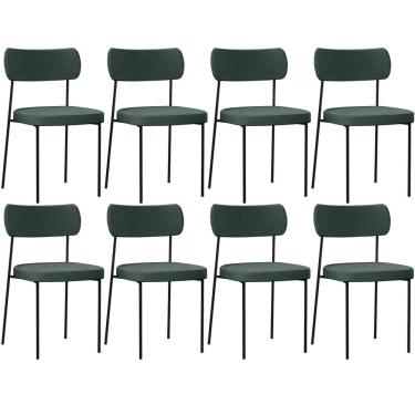 Imagem de Kit 08 Cadeiras Estofadas Para Sala De Jantar Melina L02 Linho Verde - Lyam Decor