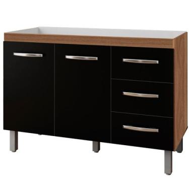 Imagem de Balcão para Pia 2 Portas 3 Gavetas sem Tampo Cani Savana / Preto - Mob