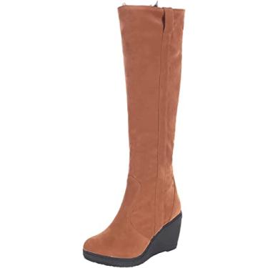 Imagem de Botas femininas de cano longo bico fino inverno quente cano alto botas de salto alto botas de neve para uso ao ar livre, Marrom, 8.5