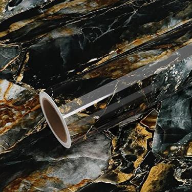 Imagem de VEELIKE Papel de contato de mármore dourado ardósia para bancadas à prova d'água papel de contato autoadesivo de bancada 61 x 395 cm, papel de parede de mármore preto para banheiro, cozinha, bancada