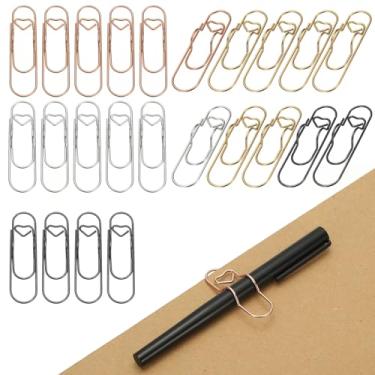 Imagem de PATIKIL 24 peças de clipes de suporte de caneta para caderno, clipe de papel de metal, coração fofo para escritório, diário, organizadores de mesa, ouro rosa/várias cores