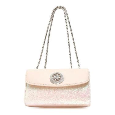 Imagem de Gosect Bolsa tiracolo acolchoada pequena para mulheres, bolsa de ombro feminina moderna com designer de corrente, carteira de telefone branca